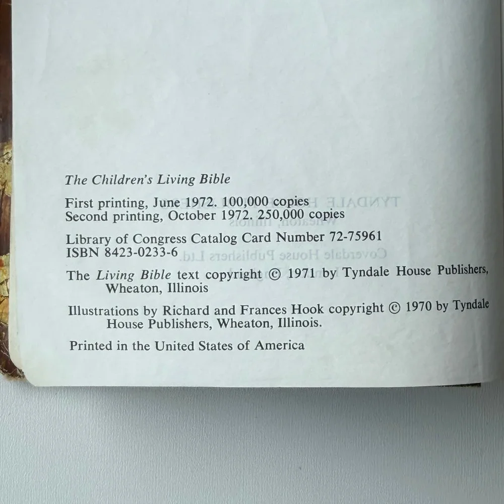 The Children's Living Bible Green Vintage 1972 Tyndale Paraphrased Illustrated